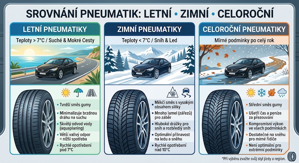 Grafické srovnání letní, zimní a celoroční pneumatiky - AUTOSERVIS TISAM Brno