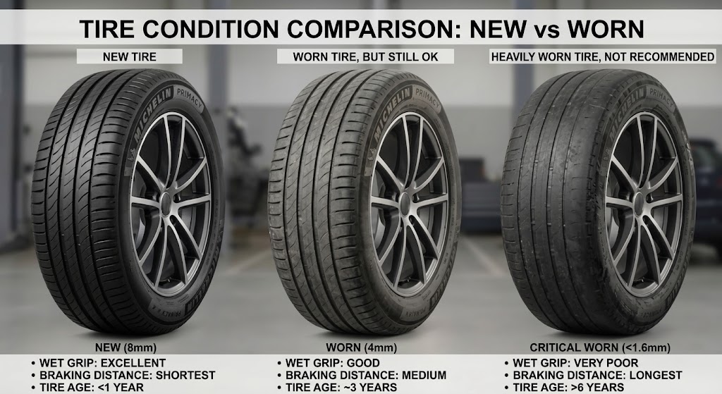 Tread depth comparison and wear conditions